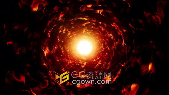 视频素材-4k火旋风抽象燃烧能量火隧道背景