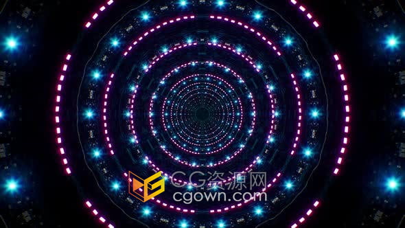 VJ素材-4k抽象明亮机械纹理旋转光隧道循环背景