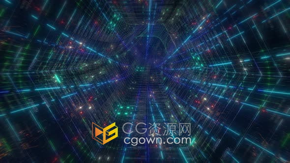 视频素材-穿越粒子光束环形未来感隧道时间旅行传送带科幻背景