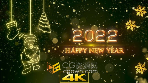 视频素材-2022年圣诞新年晚会派对酒吧午夜开场主题背景