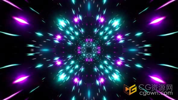 视频素材-4k抽象快速穿过霓虹分形隧道循环背景