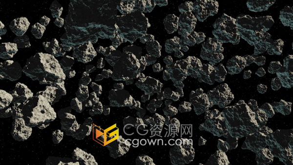 飞过小行星宇宙围绕太空中碎石动画视频素材下载
