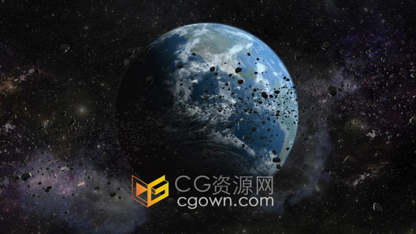 地球周边小行星穿越太空围绕碎石场景动画视频素材下载