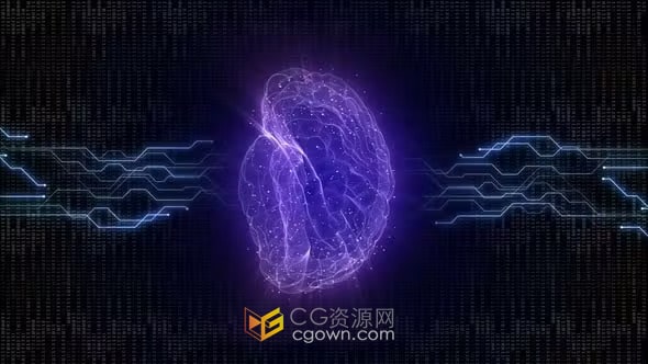 垂直3D人工智能大脑和AI技术背景循环视频素材