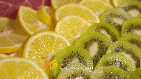 实拍素材-新鲜西柚柠檬和猕猴桃切片特写富含维生素水果视频素材