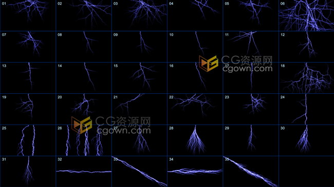 35组4K分辨率暴风雨雷电闪烁闪电发光光线效果动画视频素材下载