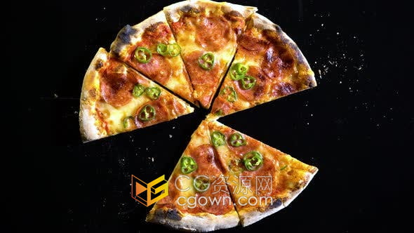 实拍素材-定格动画吃披萨一块块消失的披萨顶视图直至清空盘子