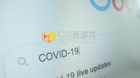 实拍4K分辨率视频素材使用谷歌搜索COVID-19相关信息操作电脑屏幕