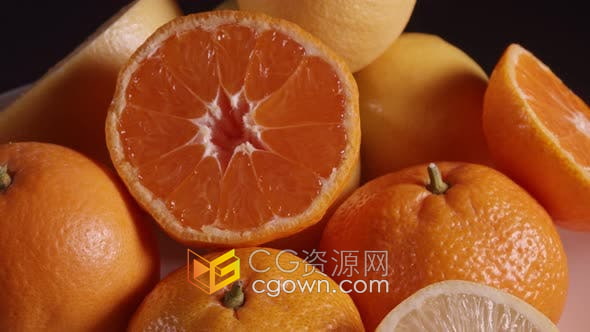 实拍素材-橙子葡萄柚柑橘切面特写镜头缓慢旋转新鲜水果视频素材