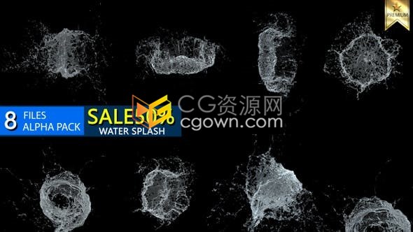 8组水飞溅慢动作动画效果视频素材带透明Alpha通道