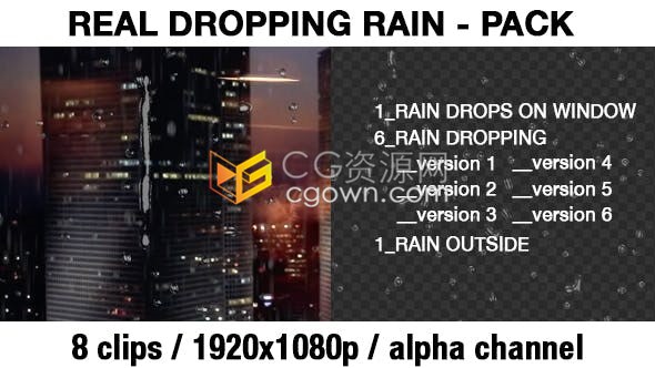 制作真实雨滴落在玻璃窗户上掉落流动效果带透明通道视频素材下载