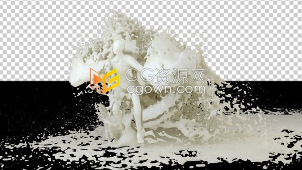 模拟流动水舞蹈人动画粘性牛奶飞溅特效视频素材带透明通道效果