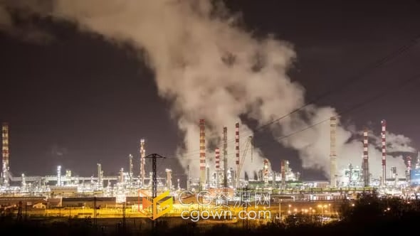 实拍素材-石化工厂烟囱浓烟排放大气污染环保概念气候变化能源介绍素材