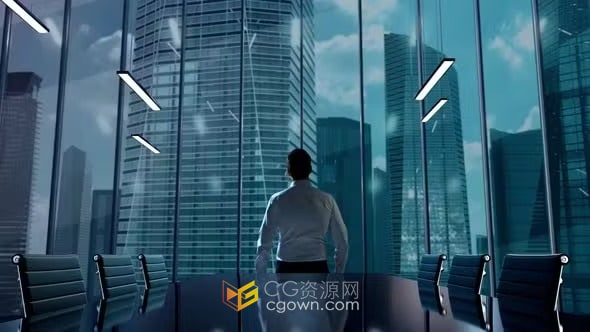 摩天大楼城市景观商业全息图办公室场景商人技术演示视频素材