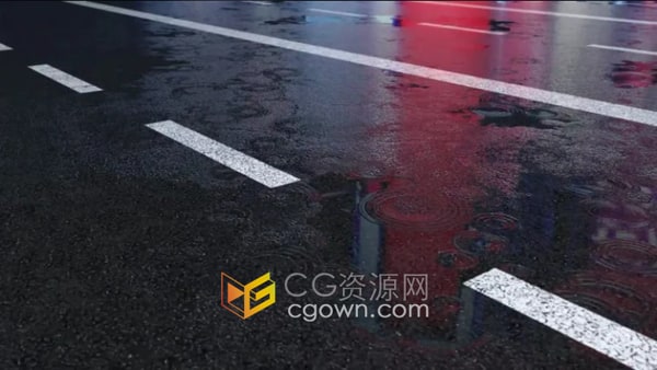 实拍素材-特写傍晚下着小雨的城市街道地面雨滴落在浅水坑上泛着波纹