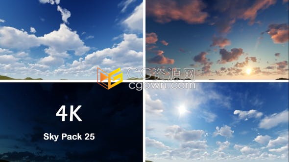视频素材25组4K分辨率蓝天白云早上太阳天空彩云朵晴空万里延时拍摄视频