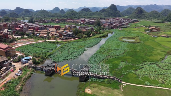 实拍云南普者黑自然风景区美丽景观鸟瞰图-视频素材下载
