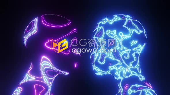 AI人工智能炫彩霓虹灯双重人像投影计算机科学技术模拟演示背景动画