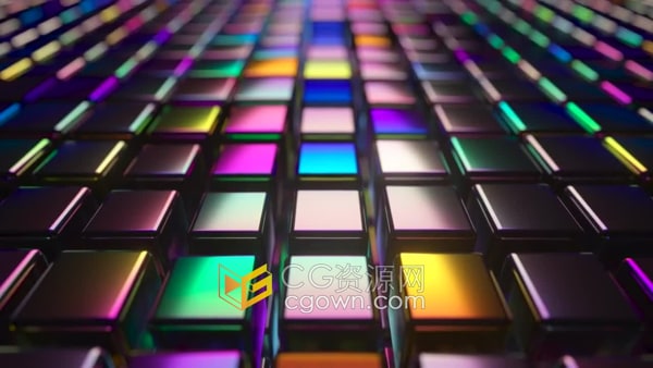 霓虹灯下多彩金属立方体无缝循环动画背景4K视频素材