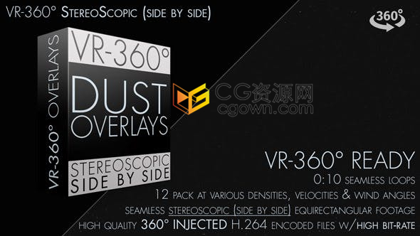 12组4K灰尘粉末尘埃粒子全景VR-360°视频素材包带立体StereoScopic 3D并排等边镜头