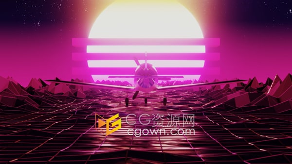 飞机玻璃低多边形景观飞行复古太阳无缝循环动画背景视频素材