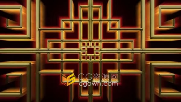 东方特色中国金色窗框装饰图案VJ背景视频素材