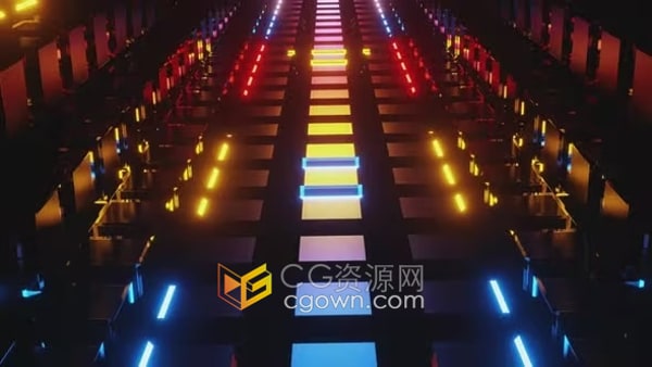 飞过霓虹灯隧道4K分辨率视觉设计效果VJ舞台背景视频素材