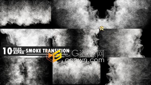 视频素材10组4K分辨率带Alpha通道白色烟雾特效转场过渡效果