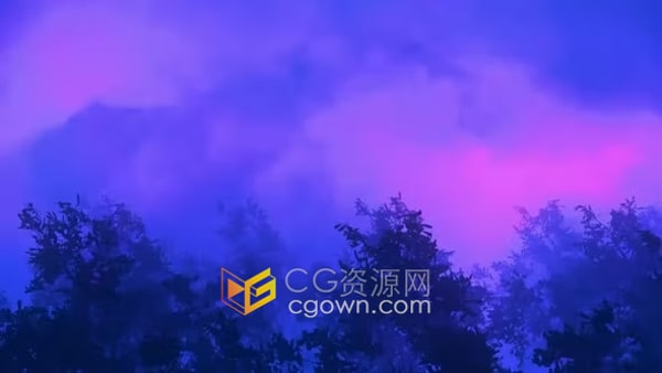 背景视频素材风雨如磐剪影树蓝色云彩紫色闪电动画