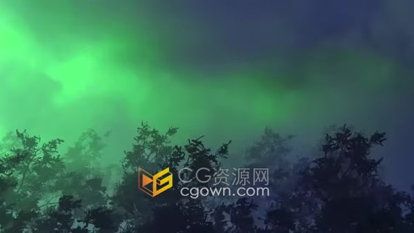 蓝色云彩绿色闪电剪影树弯曲摇摆动画背景视频素材免费下载