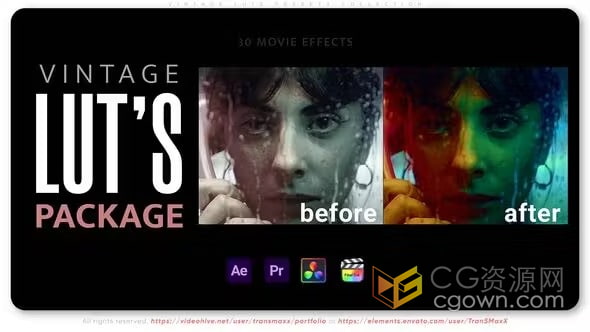 30个复古滤镜LUT调色预设集合免费下载