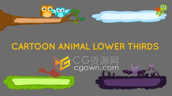 视频素材4K分辨率卡通动物设计元素视频字幕条包装带Alpha通道4种效果