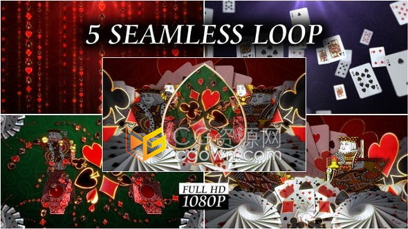 背景视频素材-俱乐部魔术表演舞台LED屏幕扑克心形元素动画Vj素材