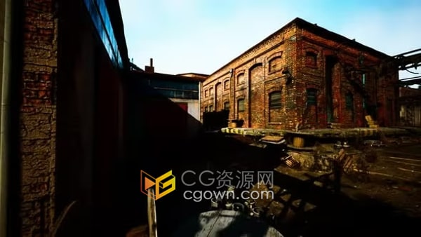 老化夕阳下废弃工业建筑古老场景动画视频素材