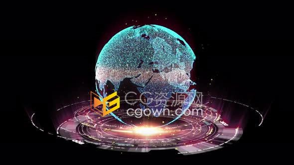4K视频素材-未来高科技全息图HUD地球粒子动画平视显示器动画