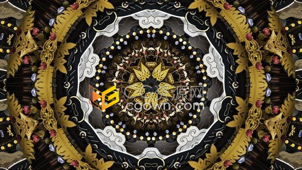 视频素材-金银民族饰品曼陀罗万花筒美丽动态背景素材