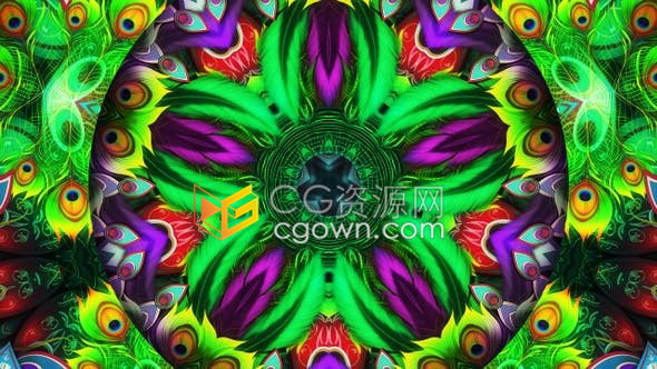 视频素材-孔雀鸟羽毛万花筒视觉效果VJ素材舞台背景素材动画