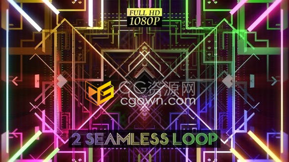 视频素材-霓虹灯装饰艺术复古图案循环动画LED背景屏幕Vj素材