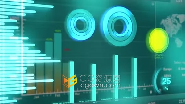 3D动画数字图表财务数据HUD效果视频素材下载