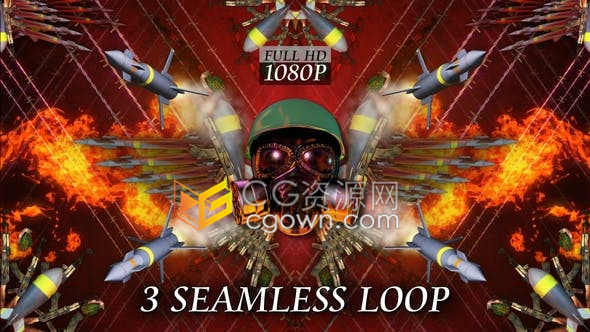 视频素材-无缝循环防毒面具和武器手榴弹枪支导弹元素动画背景素材