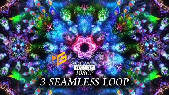 视频素材-发光的曼陀罗羽毛美丽放松动态背景素材下载