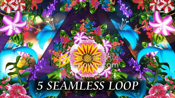 视频素材-梦幻花园叶子花卉美丽场景动画晚会活动LED动态背景素材
