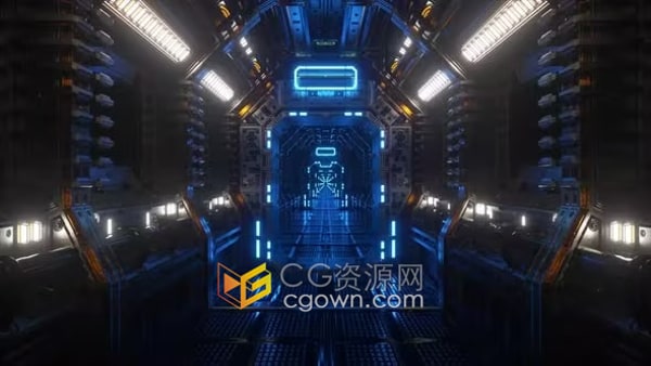 穿梭科幻宇宙飞船走廊隧道闪光灯无缝循环3D动画视频素材