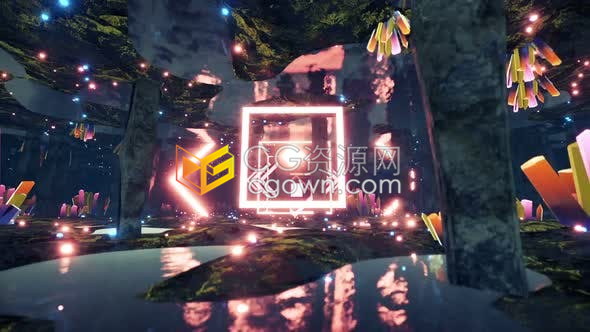 VJ素材-复古岩石霓虹灯场景动画舞蹈动态背景设计视频素材下载