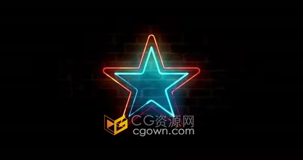 砖墙上五角星形标志霓虹灯效果背景4K视频素材