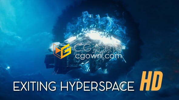 视频素材-太空旅行大型航天器飞船丛黑洞穿越动画效果场景视频