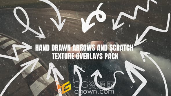 15种手绘箭头和15组划痕灰尘纹理动画叠加视频素材
