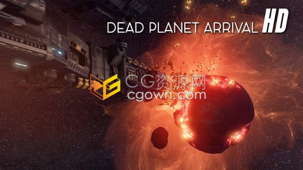 视频素材-在破碎死亡星球太空场景护卫舰飞船飞行动画效果视频