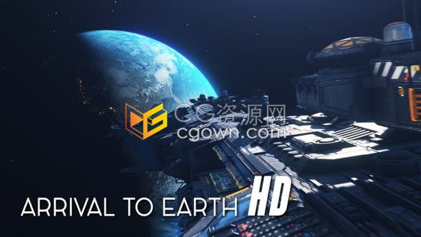 视频素材-太空飞船向地球飞行巡洋舰行星护卫舰旅行动画视频