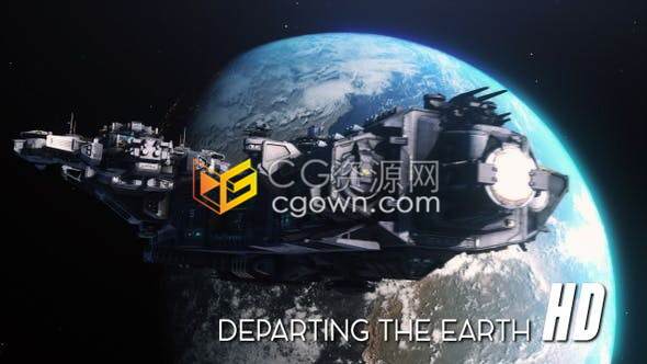 视频素材-飞船从地球视角离开飞行向太空巡洋航母舰离境旅行